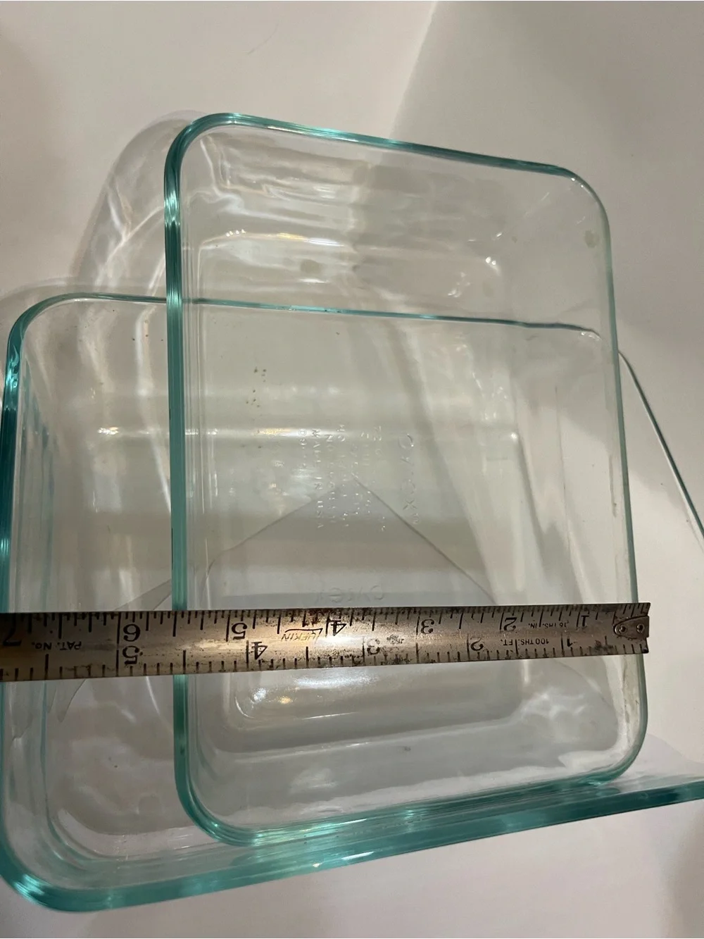 2 Pyrex Clear Glass Rectangular Baking Dish Set with Aqua Rim